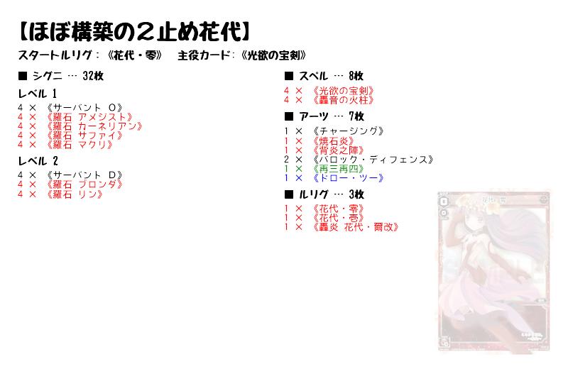 ほぼ構築の２止め花代】(花代・零) WIXOSS ウィクロスデッキレシピ