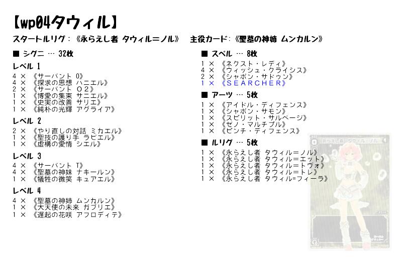 Wp04タウィル 永らえし者 タウィル ノル Wixoss ウィクロスデッキレシピ トレカネット