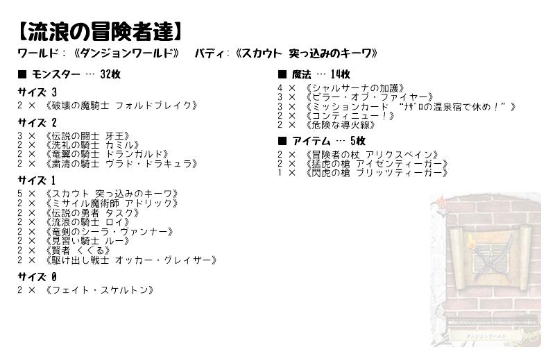 流浪の冒険者達】(ダンジョンワールド) バディファイトデッキレシピ